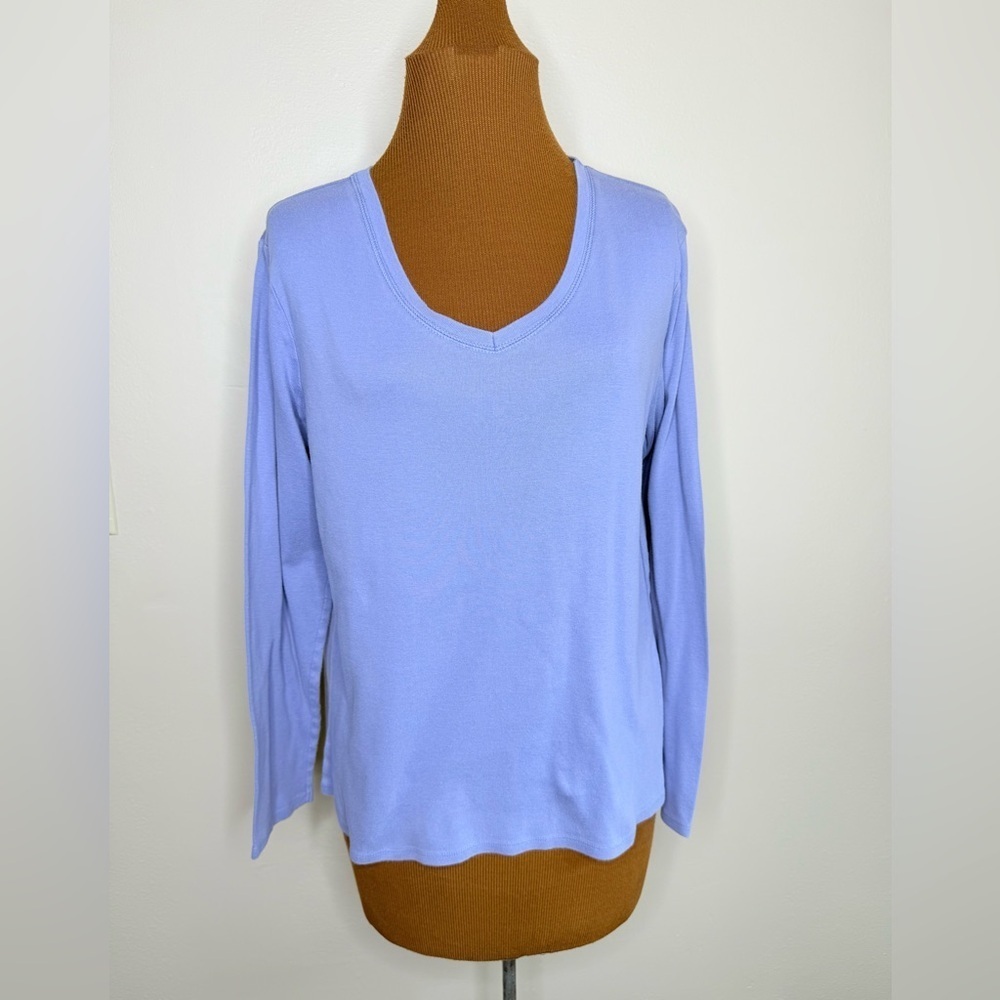 Austin Clothing Co Light Blue Purple V-Neck Top Cotton Size Large